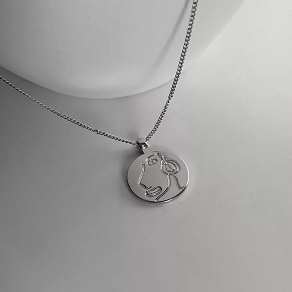 New 925 Sterling Silver Face Silhouette adjustable Necklace
